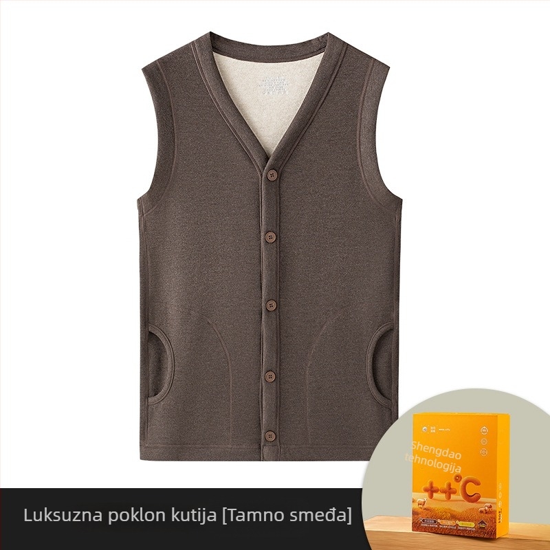 Muški termalni prsluk s flisom, dvostruki sloj od viskoze, V-izrez, može se nositi kao vanjski sloj