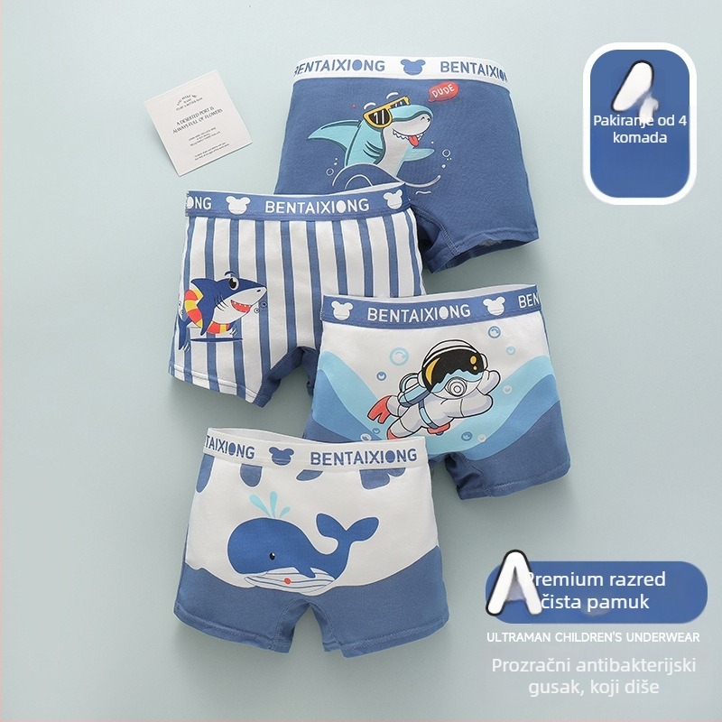Dječje bokserice od pamuka za dječake, 95% pamuk + 5% elastan, sigurnosna klasa A, za djecu stariju od 8 godina, pakiranje 4 komada