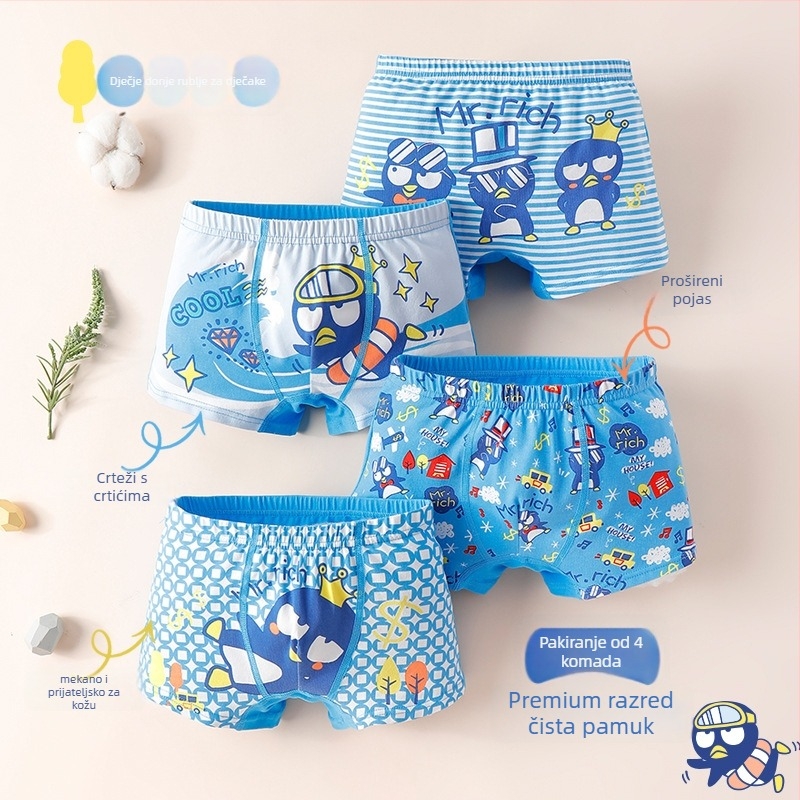 Dječje bokserice od pamuka za dječake, 95% pamuk + 5% elastan, sigurnosna klasa A, za djecu stariju od 8 godina, pakiranje 4 komada