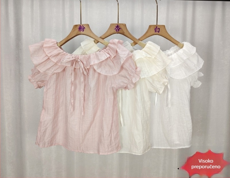 Chiffon bluza s okruglim izrezom, 3/4 rukava, 3D uzorak, materijal hladno svilno-viskozni blend, ljeto 2024, casual korejski stil.