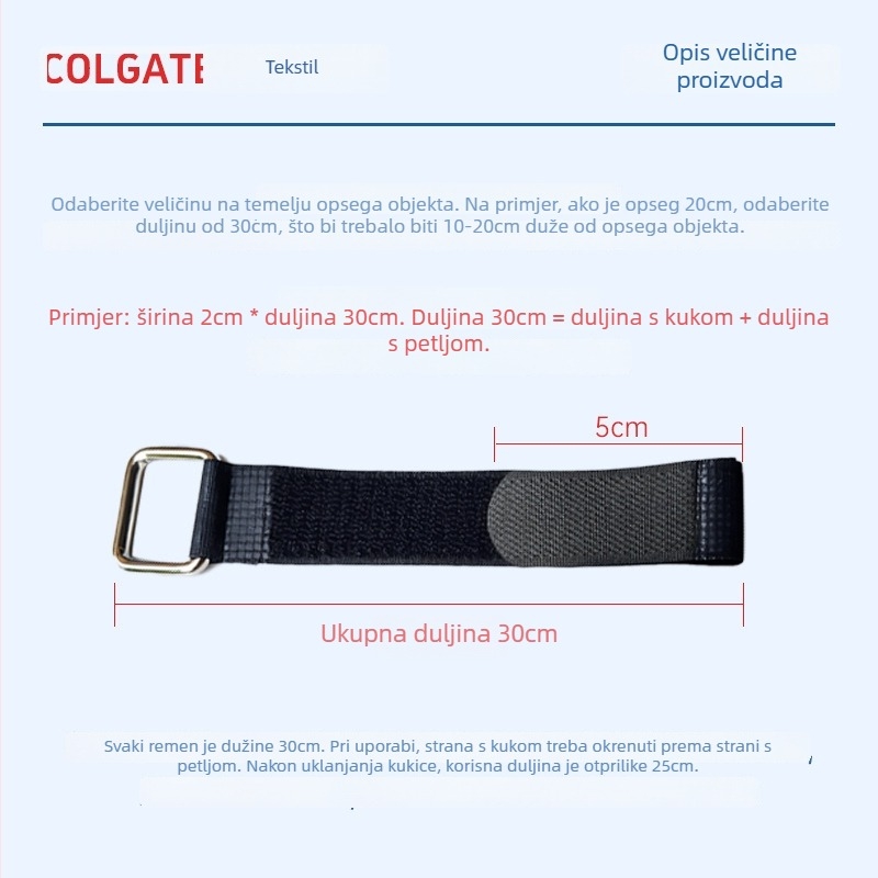 Velcro veza, najlon-spandeks smjesa, kopča na hook-and-loop, pogodna za cipele, zaštitnu opremu, šatore i pakiranje