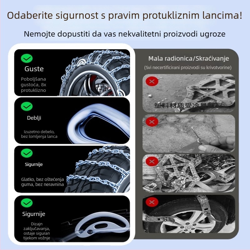 Univerzalni željezni lanac za protukliznost guma automobila – za automobile, SUV, kamione i motocikle, za snijeg i terensku vožnju
