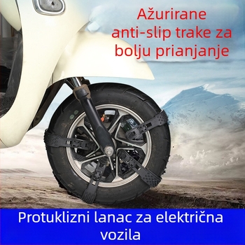 Zimske protuklizne verige za električna vozila — ATN-electric vehicle thickening-H; kompatibilne s EV gumama; kompatibilne s električnim triciklom, četverokotačnim autom te dvokotačnim i trokolnim motociklima; težina 1 kg po kompletu (10 lanaca).