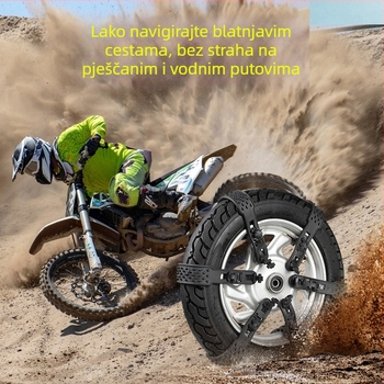 Zimske protuklizne verige za električna vozila — ATN-electric vehicle thickening-H; kompatibilne s EV gumama; kompatibilne s električnim triciklom, četverokotačnim autom te dvokotačnim i trokolnim motociklima; težina 1 kg po kompletu (10 lanaca).