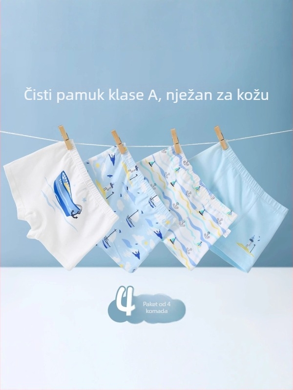 Dječje bokserice za dječake, 95% pamuk + 5% elastan, srednje visoki struk, absorbcija vlage, antibakterijske, za djecu od 3 do 8 godina