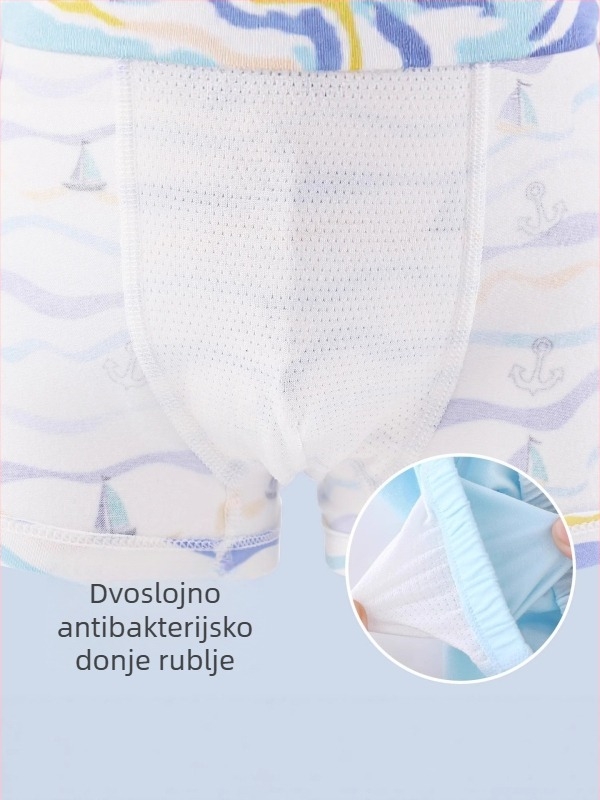 Dječje bokserice za dječake, 95% pamuk + 5% elastan, srednje visoki struk, absorbcija vlage, antibakterijske, za djecu od 3 do 8 godina