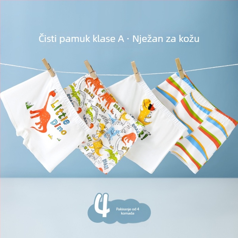 Dječje bokserice za dječake, 95% pamuk + 5% elastan, srednje visoki struk, absorbcija vlage, antibakterijske, za djecu od 3 do 8 godina
