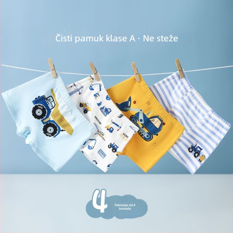 Dječje bokserice za dječake, 95% pamuk + 5% elastan, srednje visoki struk, absorbcija vlage, antibakterijske, za djecu od 3 do 8 godina