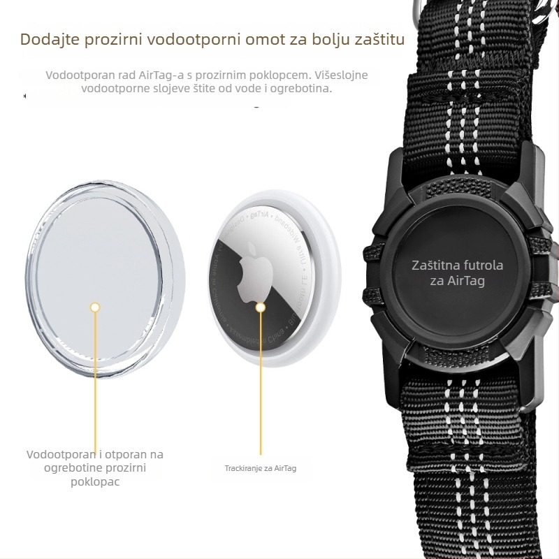 Ovratnica za kućne ljubimce s Airtag zaštitnim poklopcem i lokatorom, reflektirajuće trake, vodootporno, univerzalno odgovara