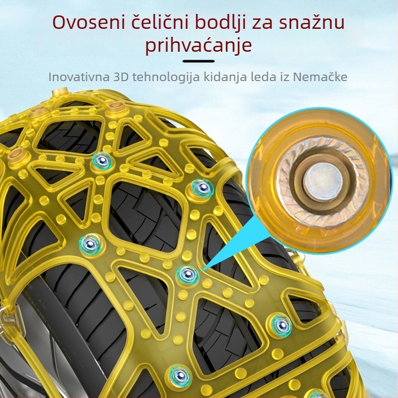 Lanac za anti-prijanjanje guma automobila – gumeni materijal, potpuno pokriće, zimska upotreba, univerzalno za automobile, kombije i terenska vozila