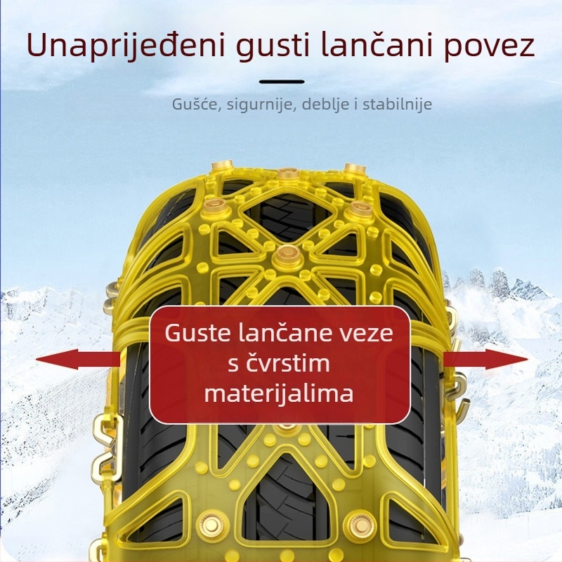 Lanac za anti-prijanjanje guma automobila – gumeni materijal, potpuno pokriće, zimska upotreba, univerzalno za automobile, kombije i terenska vozila
