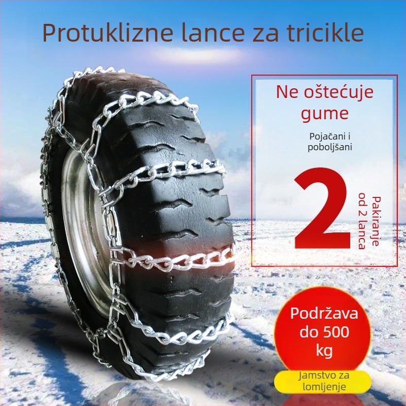 Protuklizni lanac za tricikle — čelična konstrukcija, pogodna za tricikle, težina 3–12 kg, mogućnost prilagodbe, model: Protuklizni lanac za tricikl