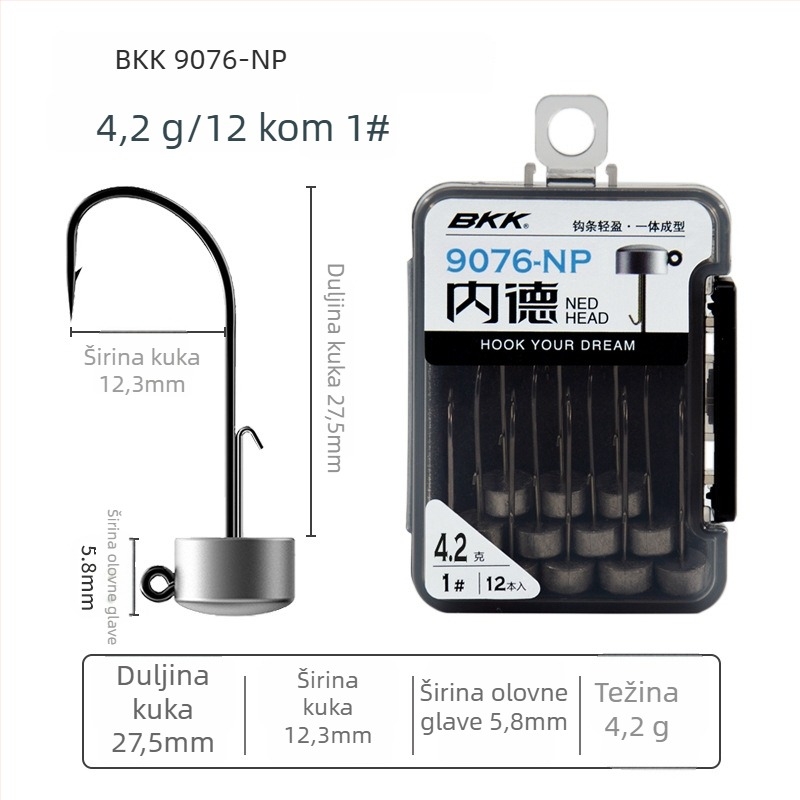BKK Ned Hook 9076-NP Lead Head Hook (s bodom ili bez) za lov s umjetnim mamcima i bassom