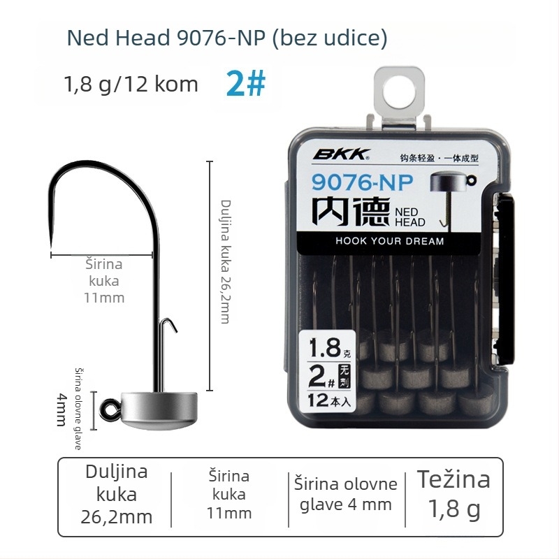 BKK Ned Hook 9076-NP Lead Head Hook (s bodom ili bez) za lov s umjetnim mamcima i bassom
