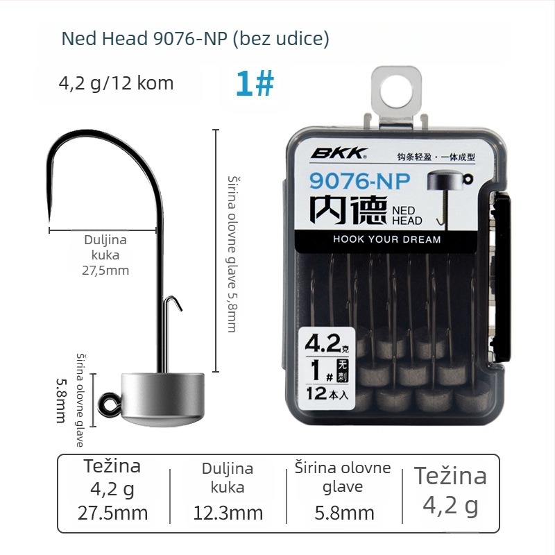 BKK Ned Hook 9076-NP Lead Head Hook (s bodom ili bez) za lov s umjetnim mamcima i bassom