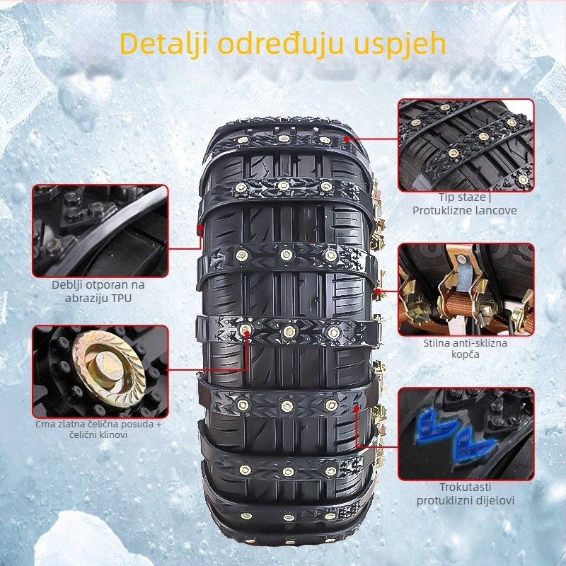 Snow Shunda anti-skid lanci za automobile – za sedan, SUV, kombi i MPV – model Xsd-atn-tank crawler steel bowl – raspon guma 165–245 mm – težina 250 g po komadu