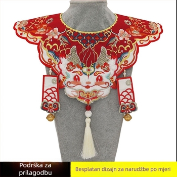 Guofeng izšivani ramenski dodatak s resicama za djecu (Materijal: poliester svila; Podstava: poliester vlakno; Uzorak: sretan; Stil: sladak casual svečani; Dob: djeca)