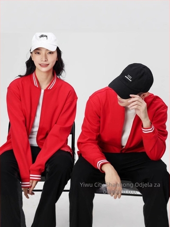 Baseball jakna sa zipom, pruge, japanski retro stil, širok kroj, pamuk velur 400 g