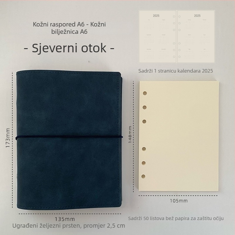 Bilježnica s izmjenjivim listovima, prazne unutarnje stranice, papirnate stranice, prijenosna