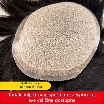 Muška perika, pravi ljudski kosa, ručno tkana, pokrivanje ćelavog mjesta, model Xd3
