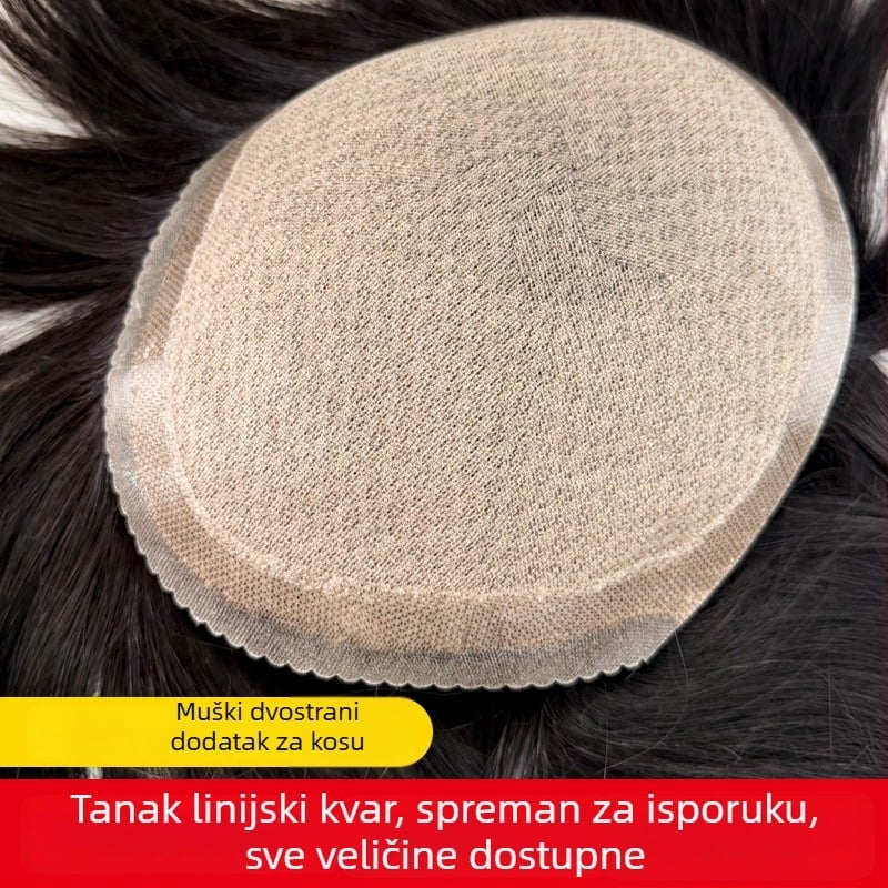 Muška perika, pravi ljudski kosa, ručno tkana, pokrivanje ćelavog mjesta, model Xd3
