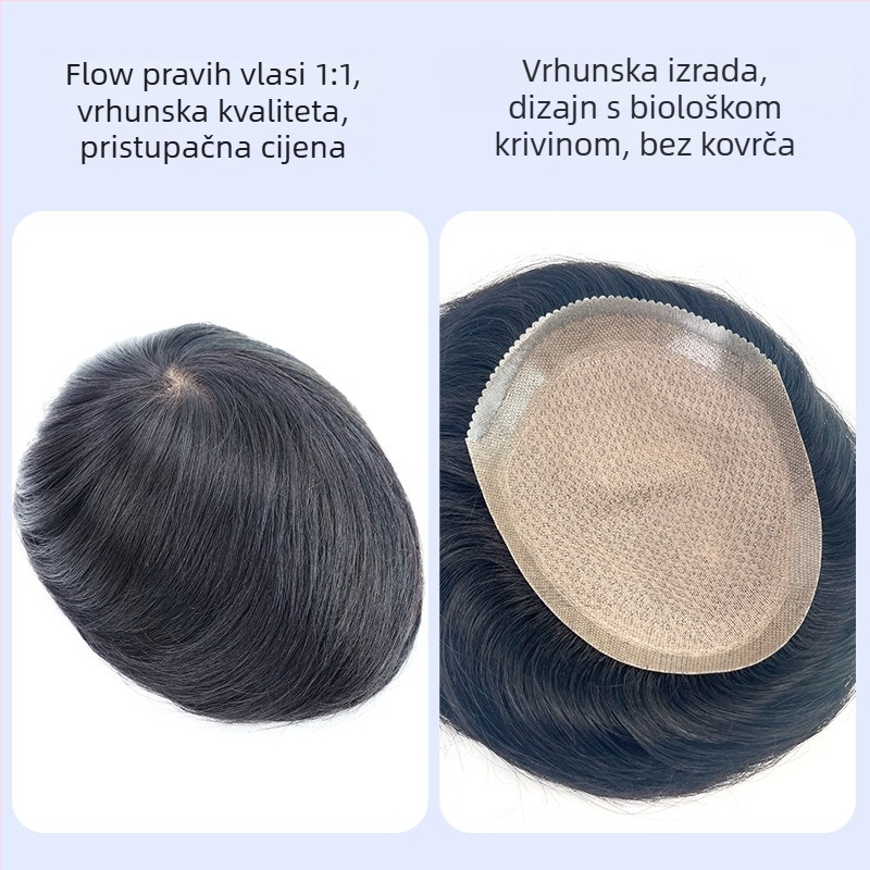 Muška perika, pravi ljudski kosa, ručno tkana, pokrivanje ćelavog mjesta, model Xd3