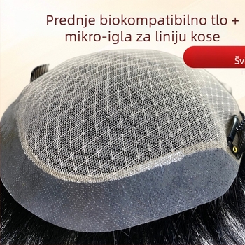 Muška perika od pravih ljudskih vlasi, lagana i prozračna, potpuno ručno tkana, prirodan izgled
