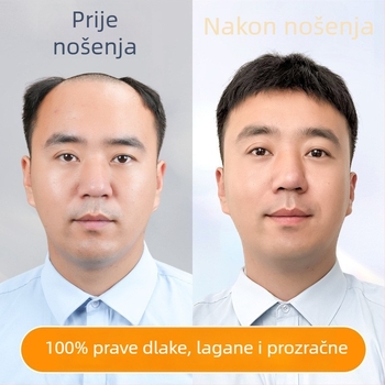 Muška perika od pravih ljudskih vlasi, lagana i prozračna, potpuno ručno tkana, prirodan izgled