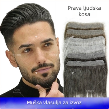 Muški komad peruke od prirodne kose, ručno tkan, ravne vlasi, model Fjx01, univerzalna prilagodljivost