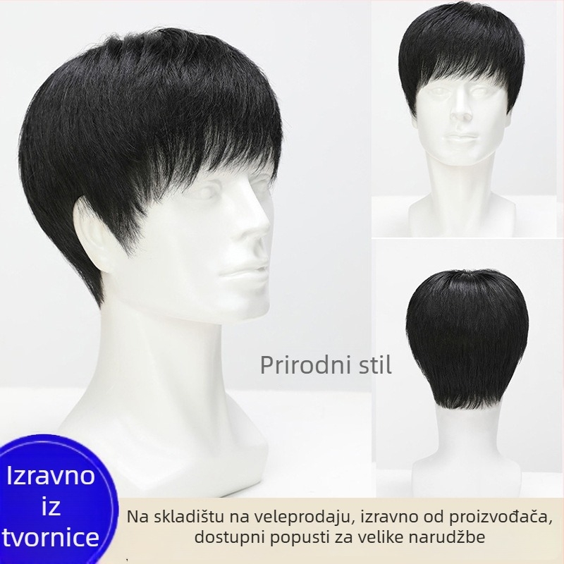 Muška perika, kratka kosa od pravih ljudskih vlasi, puna glava, prozračni mehanizam (Model JT-NDTT01)
