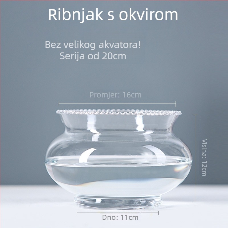 Stakleno okruglo stolno akvarij za zlatne ribice s hidroponskim dijelom za biljke (Materijal: staklo; Oblik: okrugao; Smještaj: stolno; Funkcija: hidroponički dio za biljke)