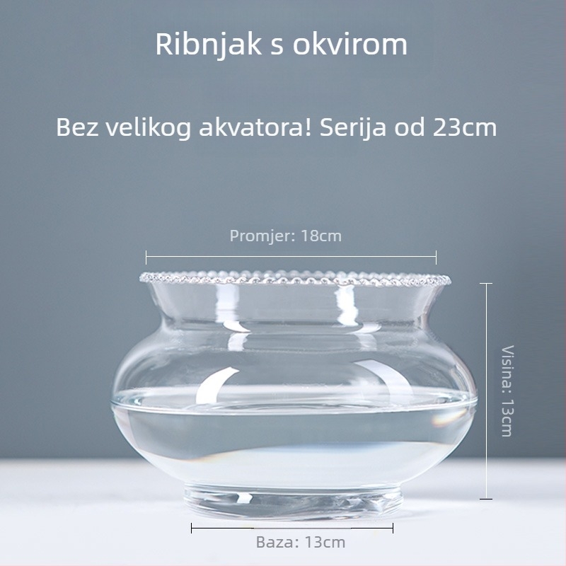 Stakleno okruglo stolno akvarij za zlatne ribice s hidroponskim dijelom za biljke (Materijal: staklo; Oblik: okrugao; Smještaj: stolno; Funkcija: hidroponički dio za biljke)