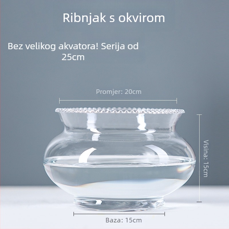 Stakleno okruglo stolno akvarij za zlatne ribice s hidroponskim dijelom za biljke (Materijal: staklo; Oblik: okrugao; Smještaj: stolno; Funkcija: hidroponički dio za biljke)