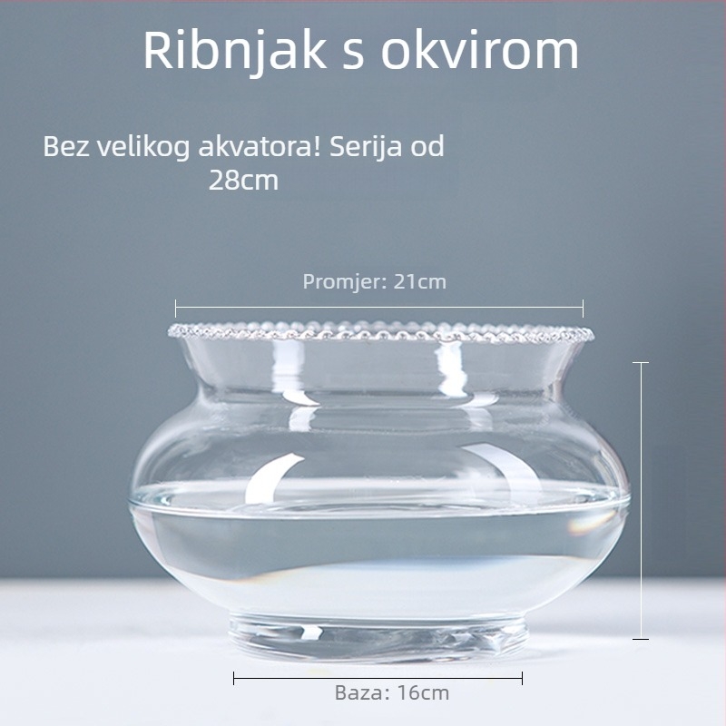 Stakleno okruglo stolno akvarij za zlatne ribice s hidroponskim dijelom za biljke (Materijal: staklo; Oblik: okrugao; Smještaj: stolno; Funkcija: hidroponički dio za biljke)
