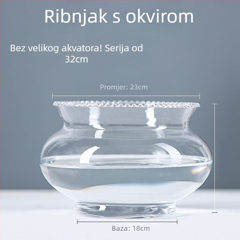 Stakleno okruglo stolno akvarij za zlatne ribice s hidroponskim dijelom za biljke (Materijal: staklo; Oblik: okrugao; Smještaj: stolno; Funkcija: hidroponički dio za biljke)