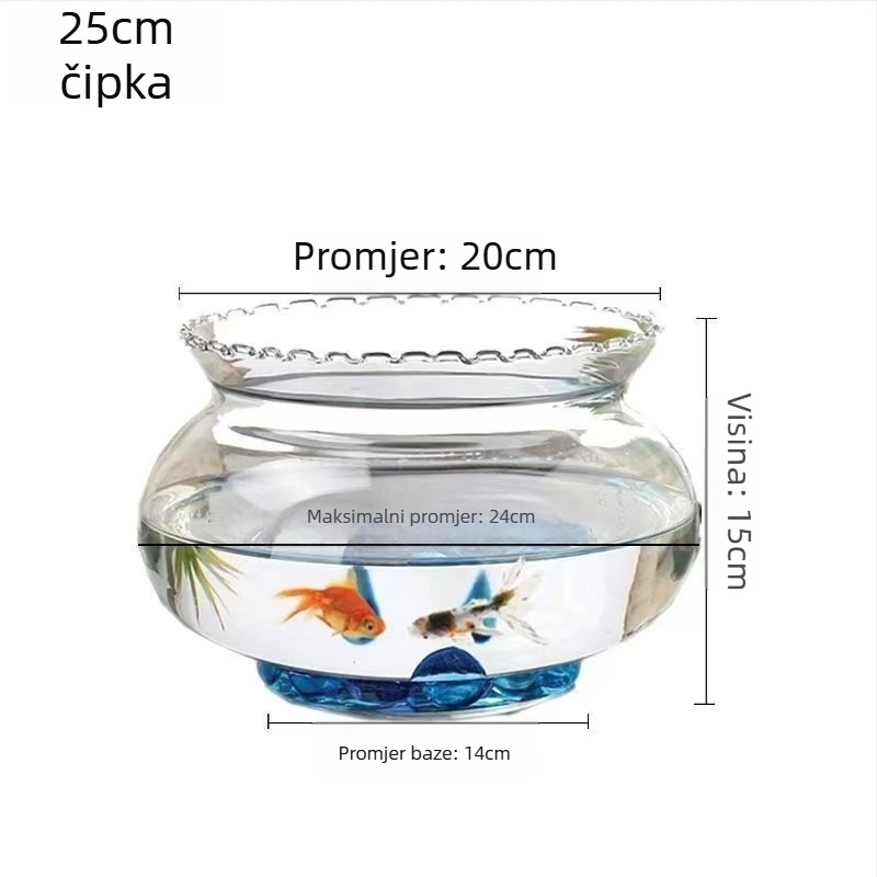 Stakleno okruglo stolno akvarij za zlatne ribice s hidroponskim dijelom za biljke (Materijal: staklo; Oblik: okrugao; Smještaj: stolno; Funkcija: hidroponički dio za biljke)