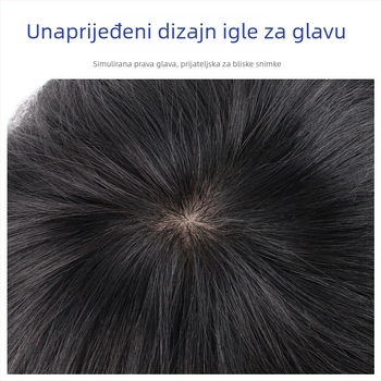 Muški komadić od pravih ljudskih vlasi za pokrivanje čela, kratka kosa, jednoplošni dizajn, može se farbati