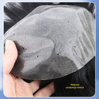 Muška perika - ručno tkana baza V-needle sa biološkom kožom, prozračna ljudska kosa, podrijetlo Henan