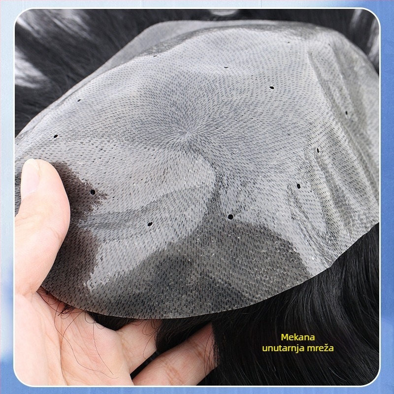 Muška perika - ručno tkana baza V-needle sa biološkom kožom, prozračna ljudska kosa, podrijetlo Henan