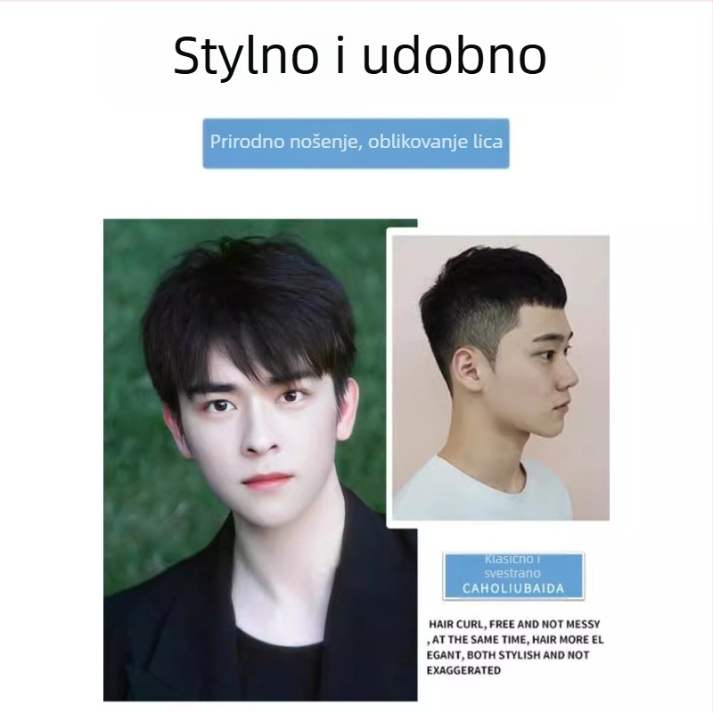 Muška perika od pravih vlasi, kratka, ručno pletena, može se bojiti i kovrčati, korejski stil, prirodan lagani izgled