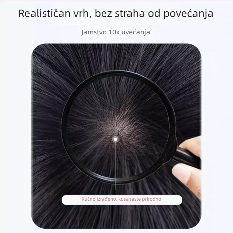 Muška perika od pravih vlasi, kratka, ručno pletena, može se bojiti i kovrčati, korejski stil, prirodan lagani izgled