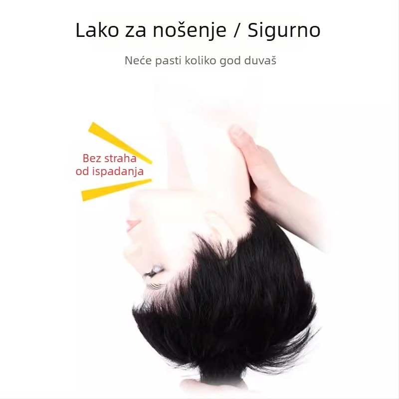 Muška perika od pravih vlasi, kratka, ručno pletena, može se bojiti i kovrčati, korejski stil, prirodan lagani izgled