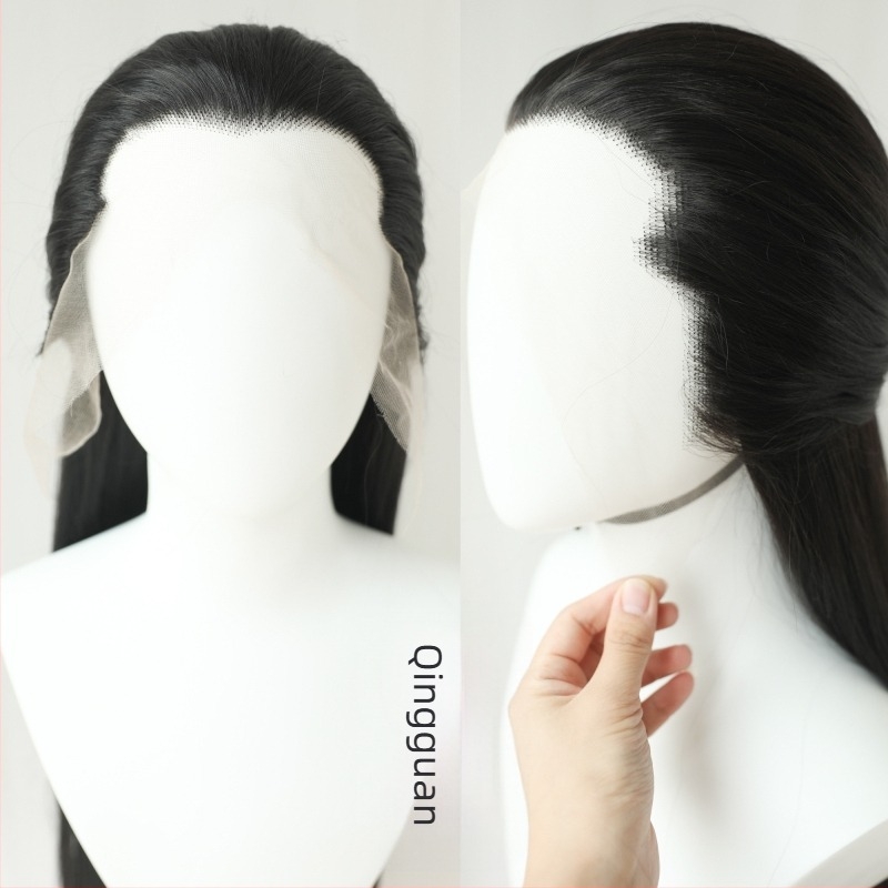 Muška perika za antički kostim, duga kosa, prednja čipka, vlakno otporno na toplinu
