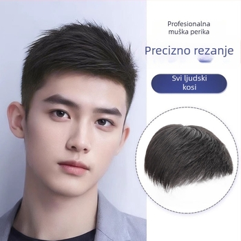 Muška perika od prirodne kose, kratka frizura, korejski stil, prozračna, prekriva sijedu kosu