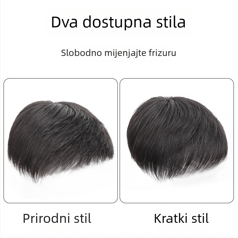 Muška perika od prirodne kose, kratka frizura, korejski stil, prozračna, prekriva sijedu kosu