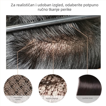 Muška perika, pravi ljudski kos, potpuno ručno tkanje, može se obojiti, podrijetlo Henan