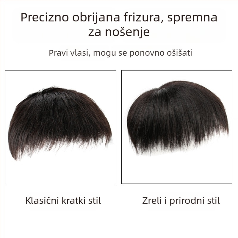 Muški prijenos kose s ljepilom za vrh glave, od pravih ljudskih vlasi, bez šavova, prirodan izgled