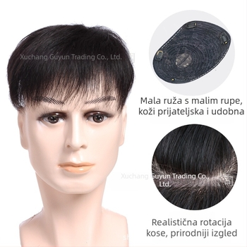 Muški topper za vrh glave od pravih ljudskih vlasi, kratka duljina, može se obojiti, lagan i nevidljiv