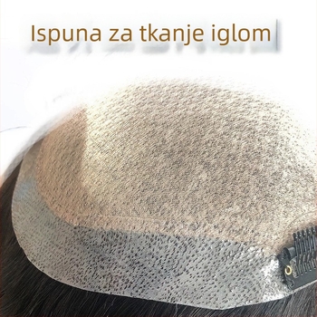 Muška perika od pravih ljudskih vlasi, potpuno ručno tkana, kratka duljina, može se bojiti i trajno prilagoditi.