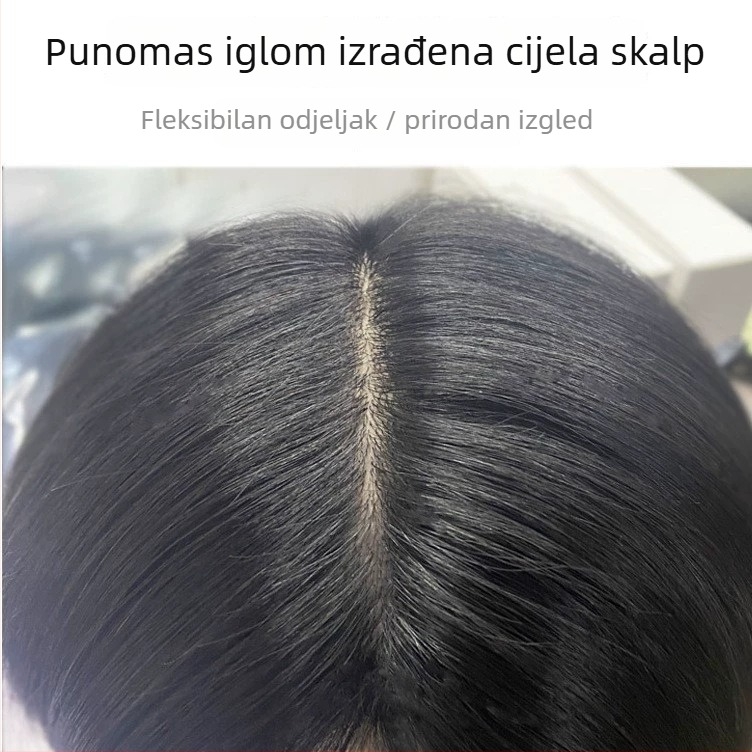 Muška perika od pravih ljudskih vlasi, potpuno ručno tkana, kratka duljina, može se bojiti i trajno prilagoditi.
